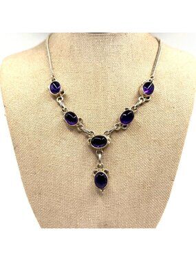 VTG Solid Sterling Silver 925 Amethyst Y Chain Necklace Size 17" Length